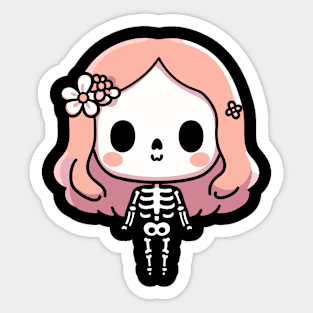 Cute Kawaii Skeleton Girl with a Flower Band | Cute Halloween Design for Girls Sticker